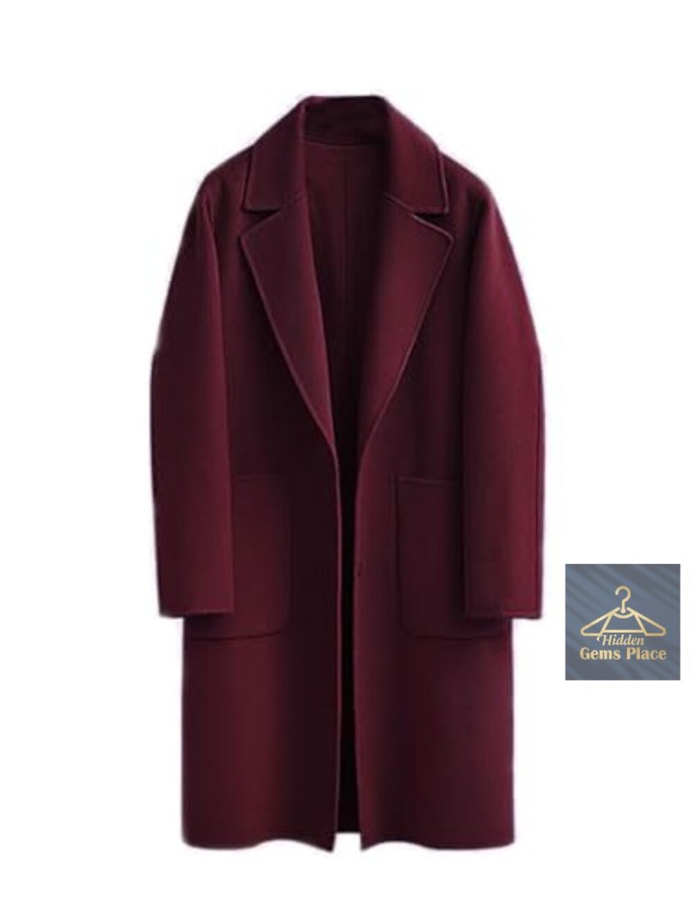 Women's Double-Sided Woolen Notch Lapel Long Trench Overcoat with Pockets and